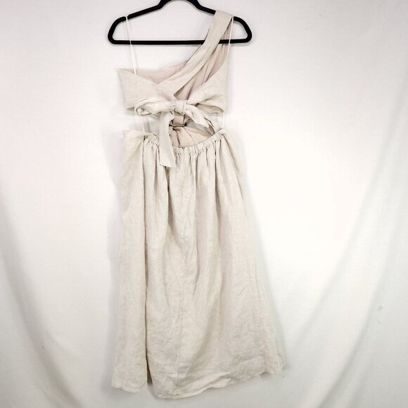 Bohme Linen Dress Medium One Shoulder Maxi Cut Out Bohemian Natural Minimalist - Picture 3 of 13